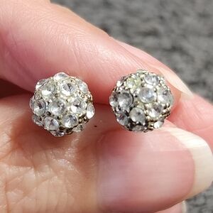 Silver Crystal Ball Stud Earrings
